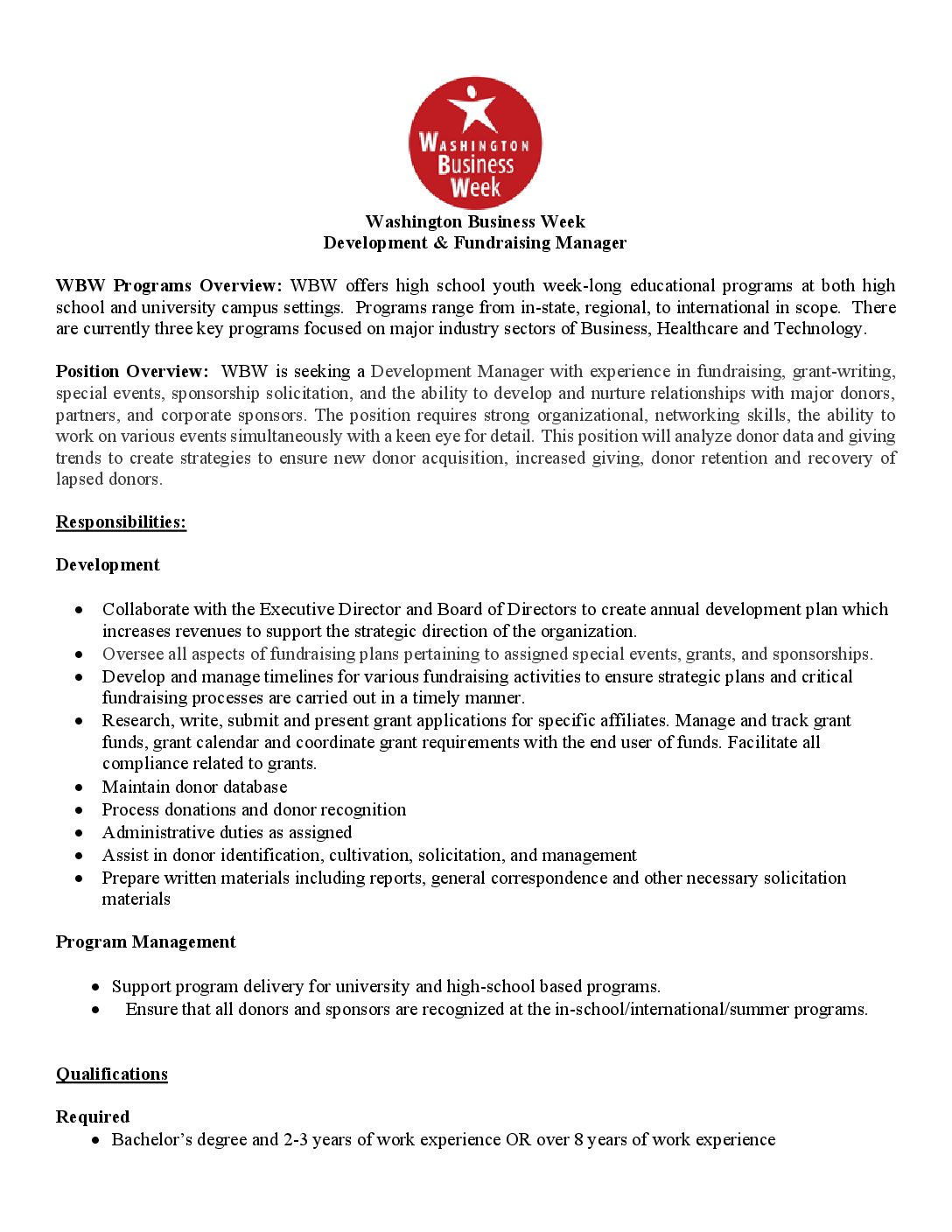 Development Manager Job Description - Washington Business Week